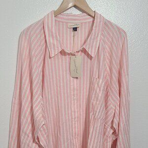 Universal Threads 3XL Candy Stripe Pink and White Long Sleeve Button Up NWT